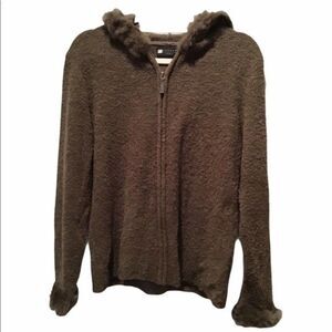 Carol Little Zippered Sweater with Fur Hood Size XS